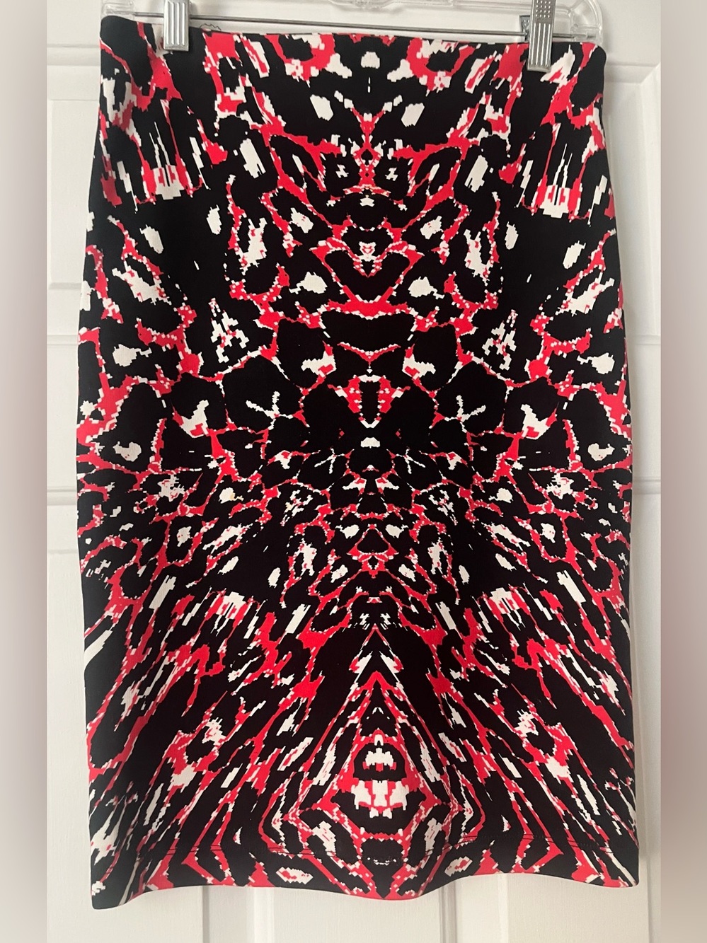 Alexander McQueen Black, Red & White Printed Pencil Skirt